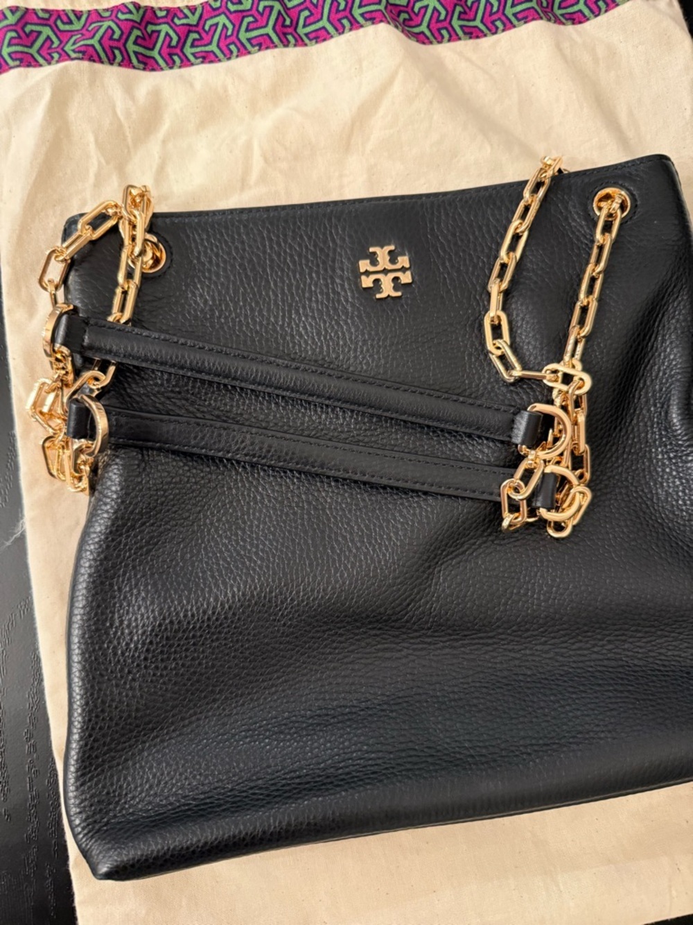 Tory Burch Black Pebbled Leather Shoulder Bag with Gold Chain - Picture 14 of 14